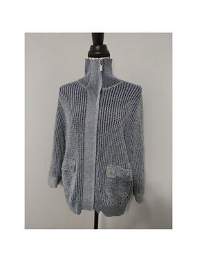 Women's FDJ French Dressing Bomber Cardigan SP Blue White Zip Sweater S
